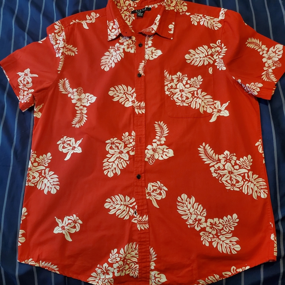 "21 Men" XL Red Hawaiian print shirt
